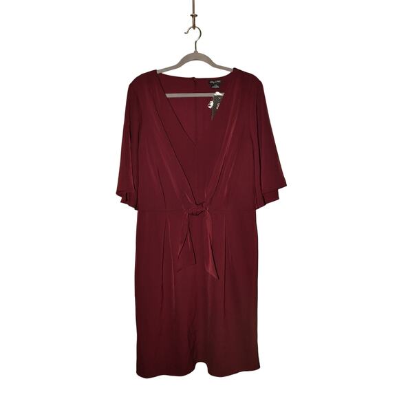 CITY CHIC NEW $130 Burgundy Knotted Front V-Neck A-Line Dress S / US 16‎ - Picture 1 of 3